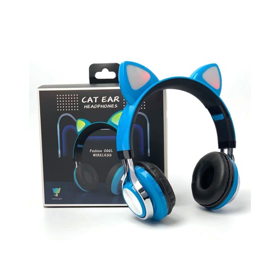 CAT EAR STYLE WIRELESS BLUETOOTH HEADPHONE M-01 MP3/CELLPHONE/PC BLUE